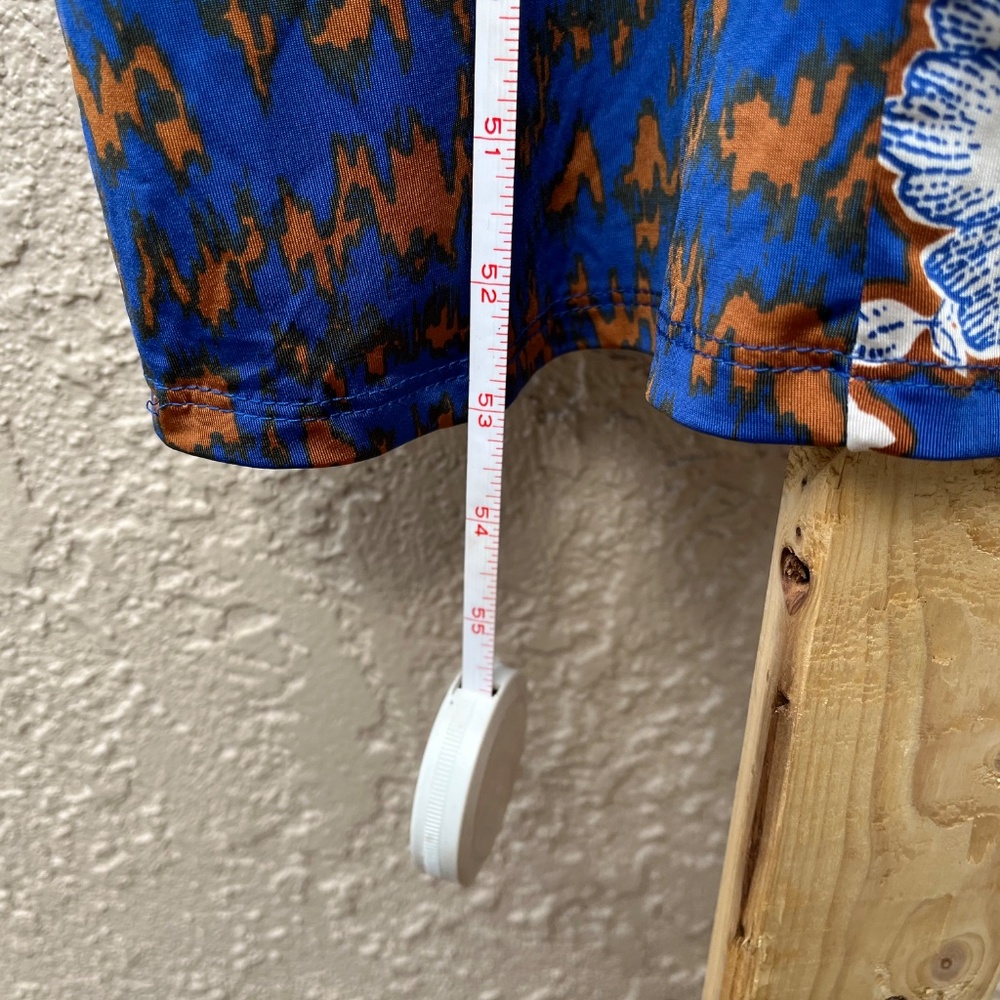 Ruched Waist Midi Dress 2XP Blue Mixed Print Stretch Petite Plus IMAN - Picture 7 of 10